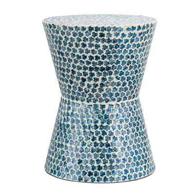 Tapered Side Table, Blue Round Accent Stool - Inlay Art