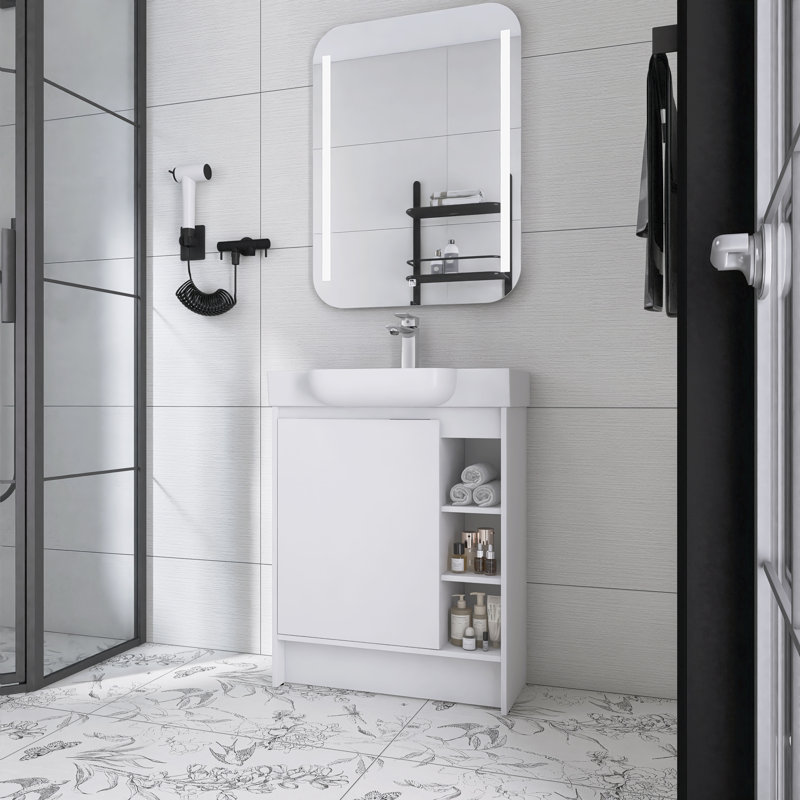 28 Inch Single Freestanding Bathroom Vanity With Ceramic Basin Sink and Soft-Close Door, White