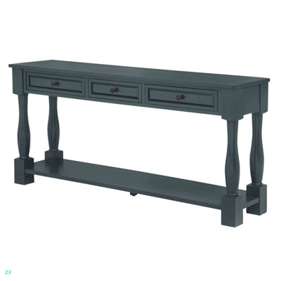 Console de 63 po de long avec tiroirs et tablette pour hall d'entrée, couloir, salon, table en bois d'acacia