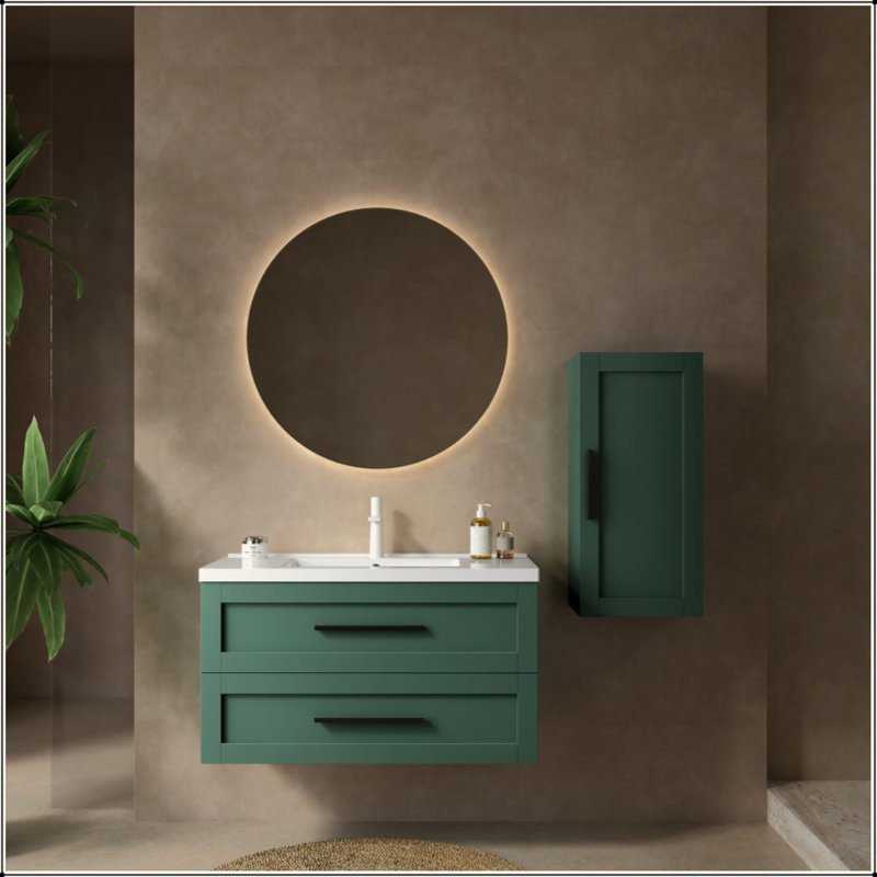 Meuble-lavabo de 36 po avec lavabo, meuble-lavabo mural moderne avec 2 tiroirs (sans armoire latérale), lavabo en céramique blanc sans robinet