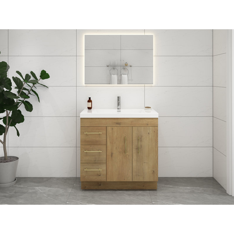 Ensemble de meuble-lavabo simple 36 po Carliss, Chêne, Or