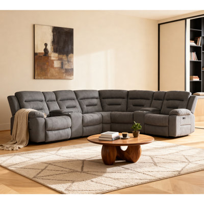 7-piece, 2 Power Recliners Suede Reclining Sectional