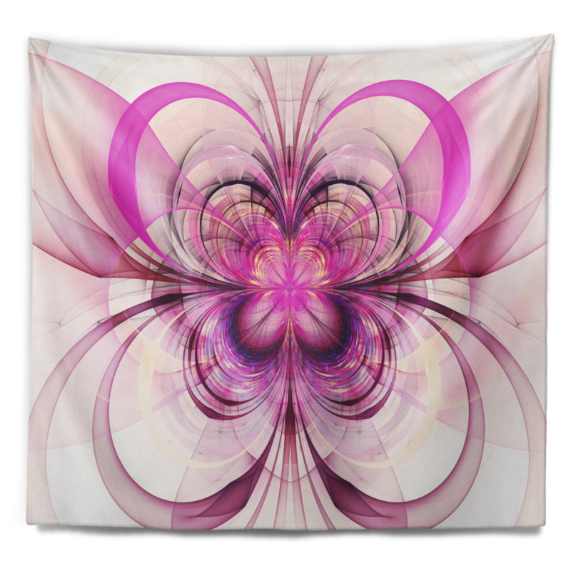 Tapisserie florale mauve à motif floral fractal, H 78 po x l 92 po