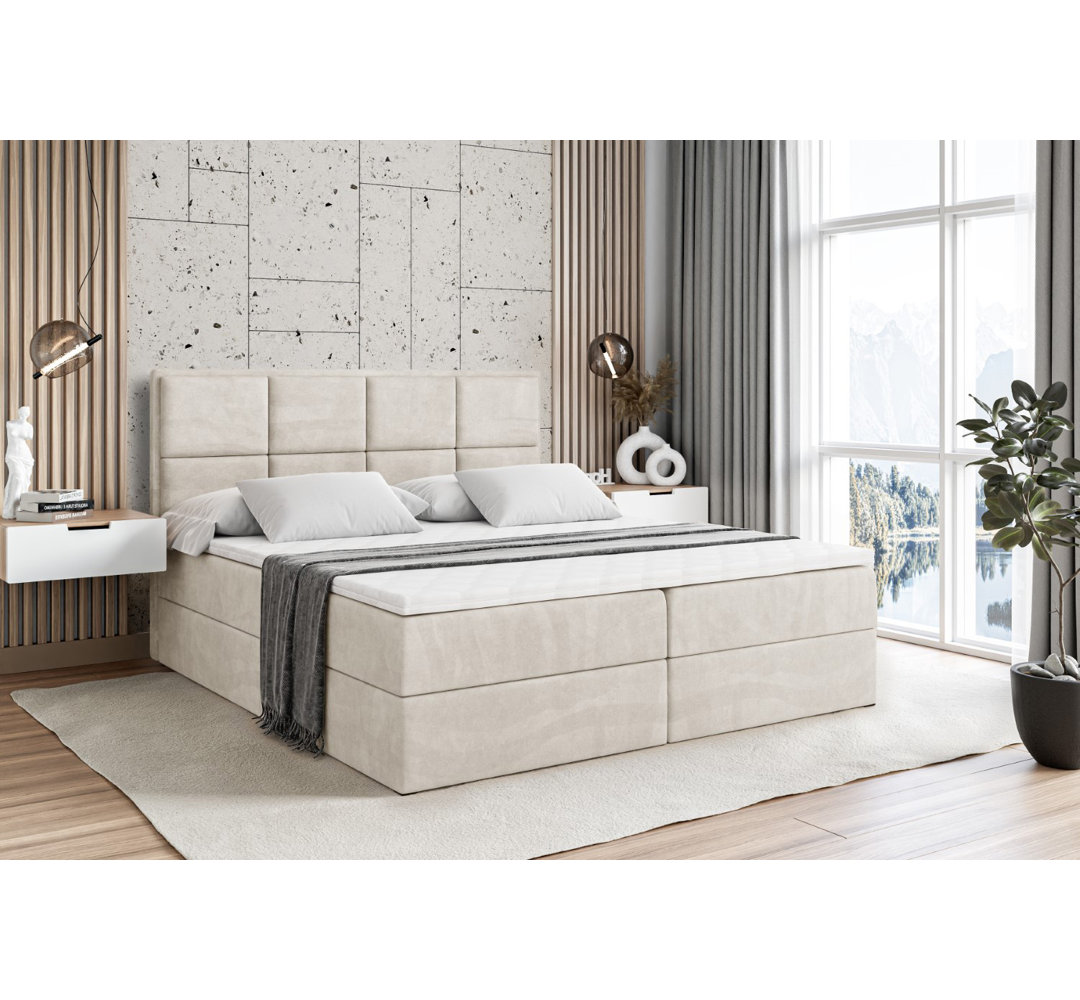 Boxspringbett mit H3 Bonell-Federkernmatratze, Topper und Bettkasten