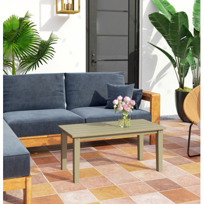 Outsunny HDPE Outdoor Coffee Table, Rectangle All-Weather Patio Coffee Table, Slatted Outdoor Patio Table for Garden, Balcony, Backyard, Brown