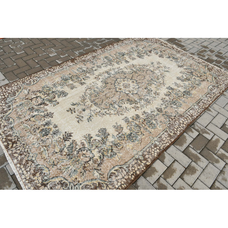 Grand tapis en laine de style turc rétro avec des motifs Oushak pour la décoration de salon en beige