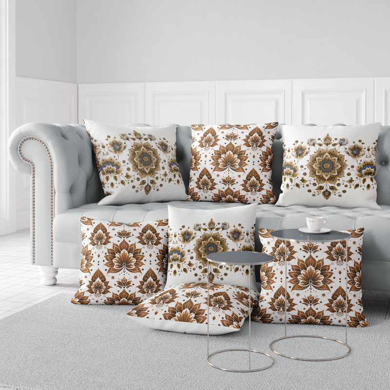 Coussin Frosted Florals, H 16 po x l 16 po, Blanc / orange