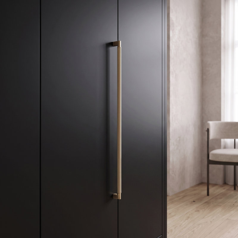 Poignées de meuble nervurées, poignées de tiroir cannelées en forme de L en laiton antique et bronze champagne, entraxe multiple pour placards et commodes de cuisine