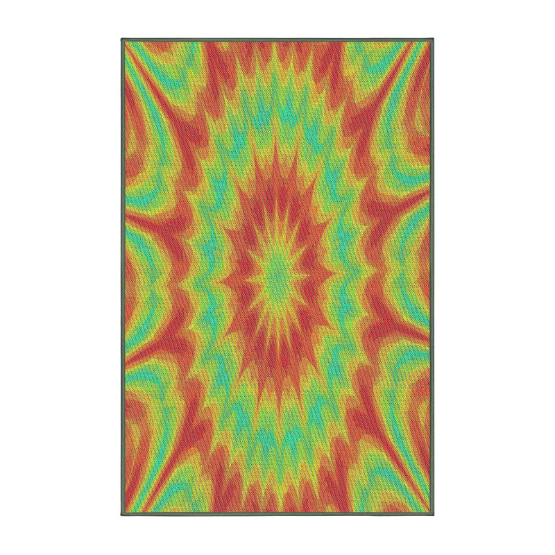 Tapis vert/orange tissé à la machine, Rectangle 5 pi x 7 pi