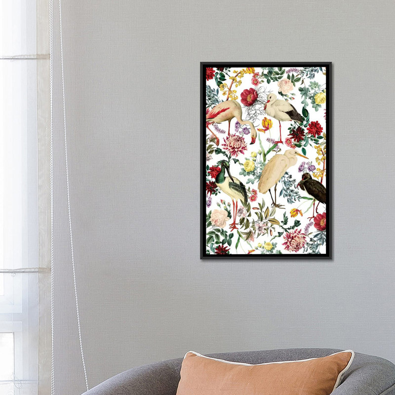 « longy oiseaux i » par burcu korkmazyurek, impression sur toile tendue, H 26 po x l 18 po x P 1,5 po, Toile avec cadre noir