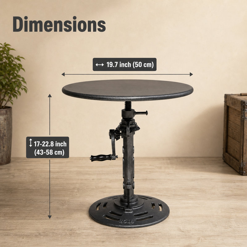 Table de bout Industrial Retro Table d'appoint Mécanique antique DIY Manivelle à hauteur ajustable, Argent