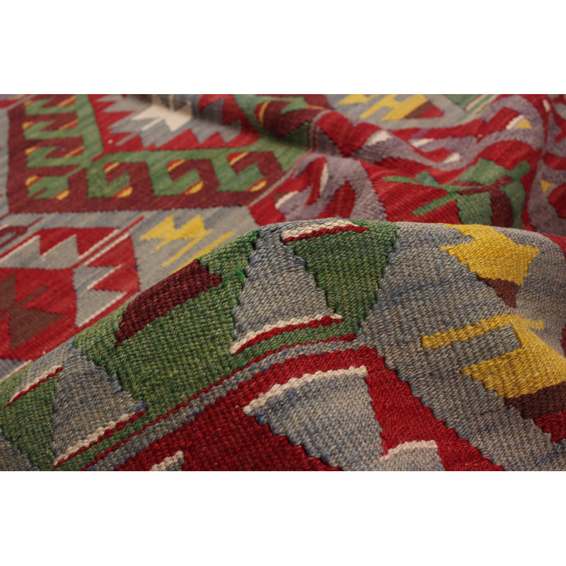 Tapis rouge/vert/gris/gris en laine 4 pi 11 po x 9 pi one-of-kind fait main kilim Norcross