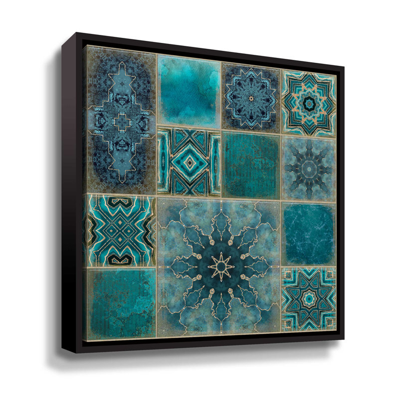 Carreaux sarcelle délavés de luxe - peinture, Cadre noir, H 10 po x l 10 po x P 2 po