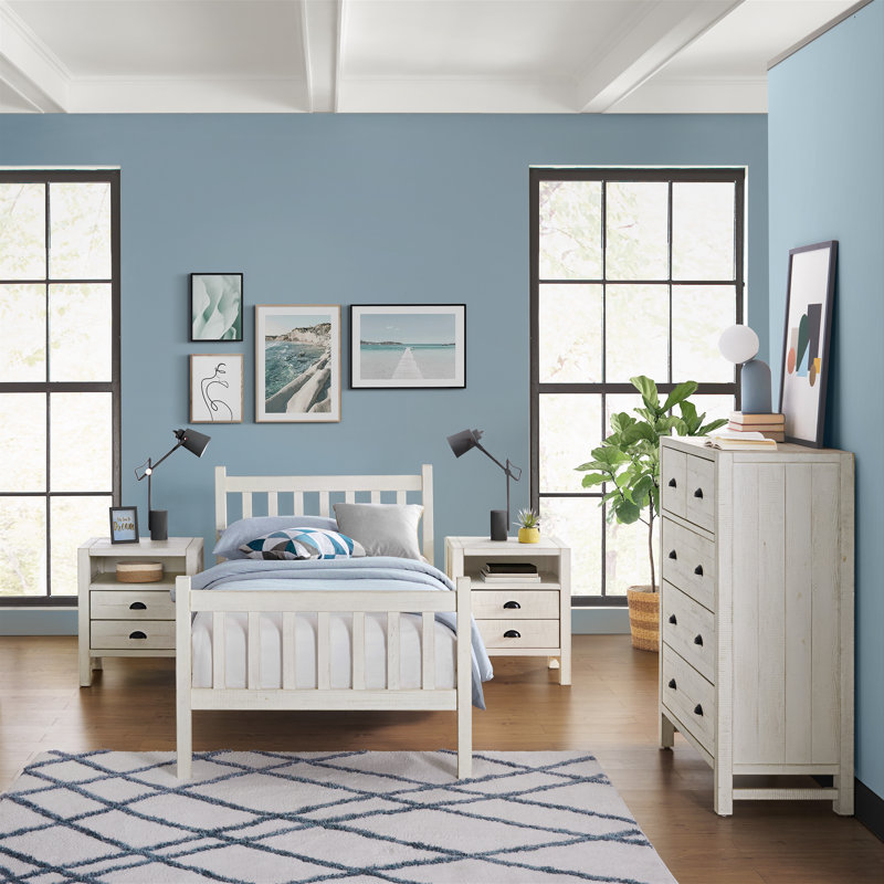Ensemble de chambre à coucher 4 pièces Windsor avec commode à 5 tiroirs Windsor, Blanc, Simple