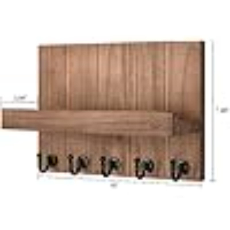 Porte-clés pour mur - Organisateur de courrier décoratif mural avec 5 crochets à clés pour les essentiels de la maison de campagne moderne - Décoration intérieure pour le salon (blanc rustique)