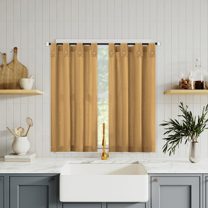 Zaybree Cotton Blend Button Tab Top Cafe Curtain, Beige