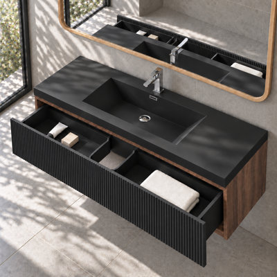 Wall Mounted Single Vanity Bathroom Vanity With Engineered Stone Top