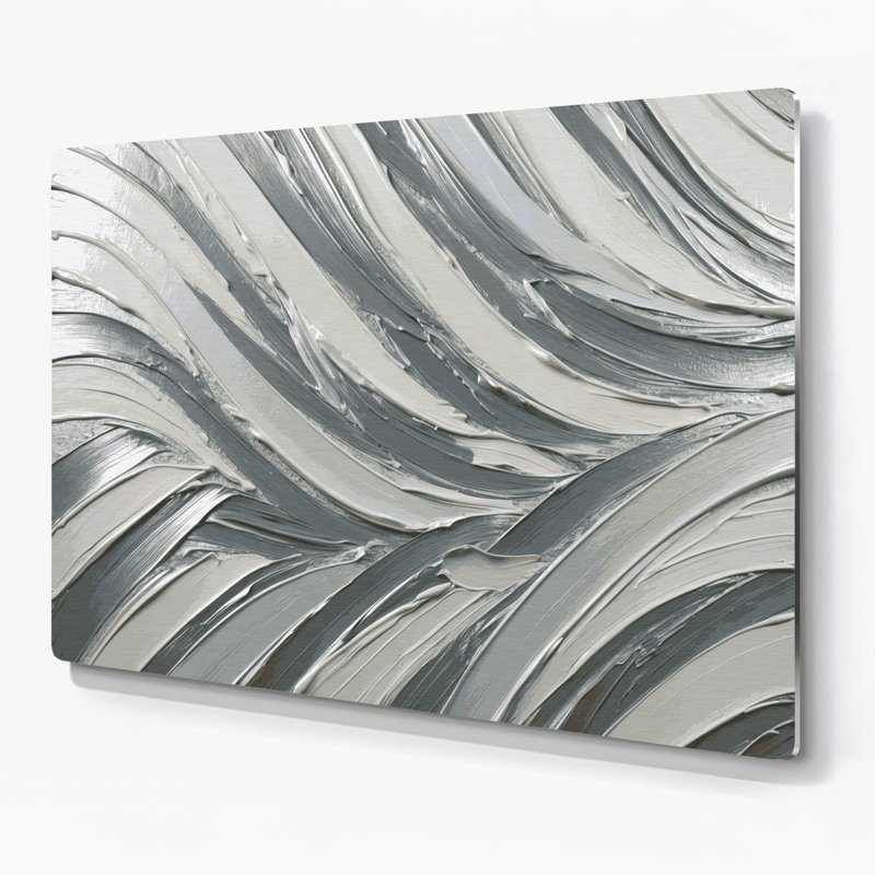 Art mural horizontal à rayures horizontales blanc argenté et gris, H 11 po x l 14 po