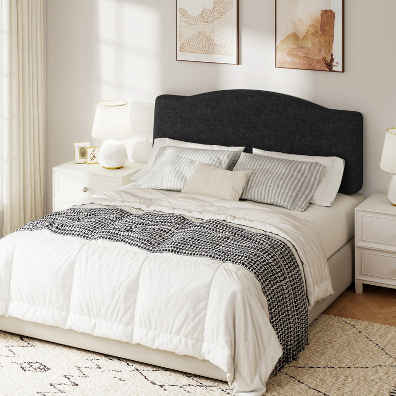 Upholstered Linen Headboard with Adjustable Height, Black, Full