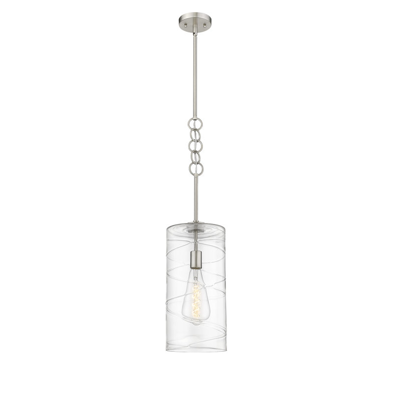 Luminaire suspendu cylindrique simple à 1 lumière Layla-Jean, H 23,75 po x l 8 po x P 8 po, Argent