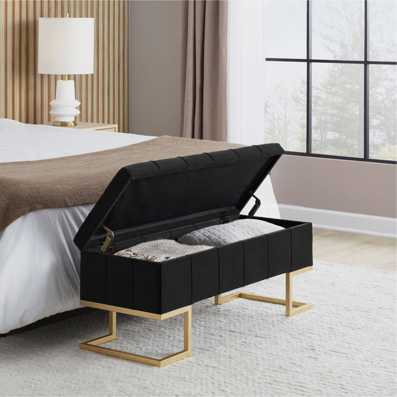 Banc de rangement en métal doré et velours noir