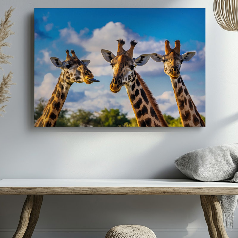 Toile dans un magnifique plan rapproché, trois girafes qui dominent la scène, art mural, H 11 po x l 14 po