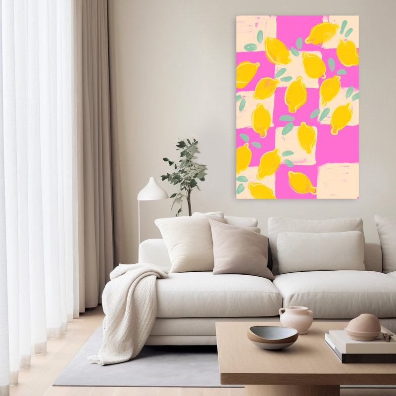 «Freshlemonsno04», art abstrait moderne aux fruits éclatants, H 60 po x l 40 po