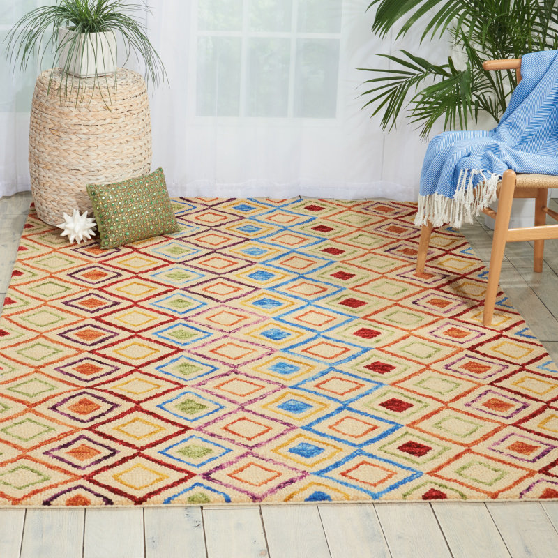 Geometric Handmade Tufted Wool Ivory Area Rug, Rectangle 4' x 6'