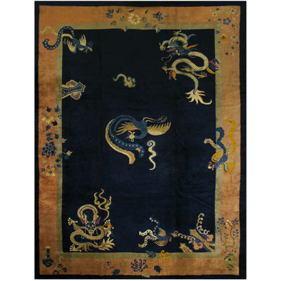 Antique Chinese Dragons and Bird Of Paradise Pattern Peking Rug