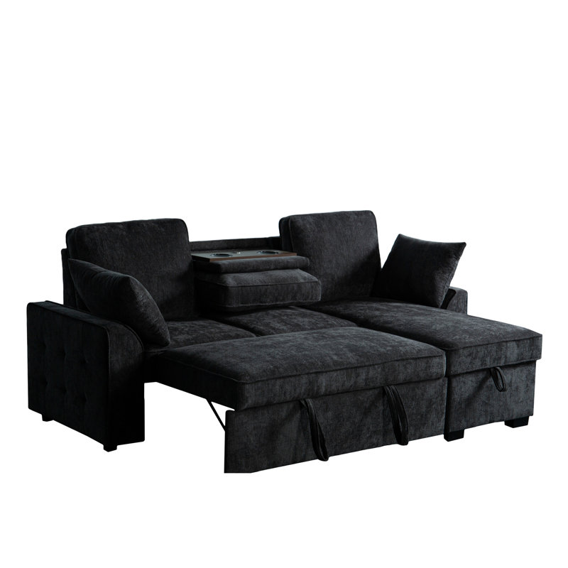 Canapé modulaire à 3 places en chenille gris foncé avec porte-gobelet intégré, dossiers réglables et aménagement modulaire pour un plateau amovible de rangement, design confortable