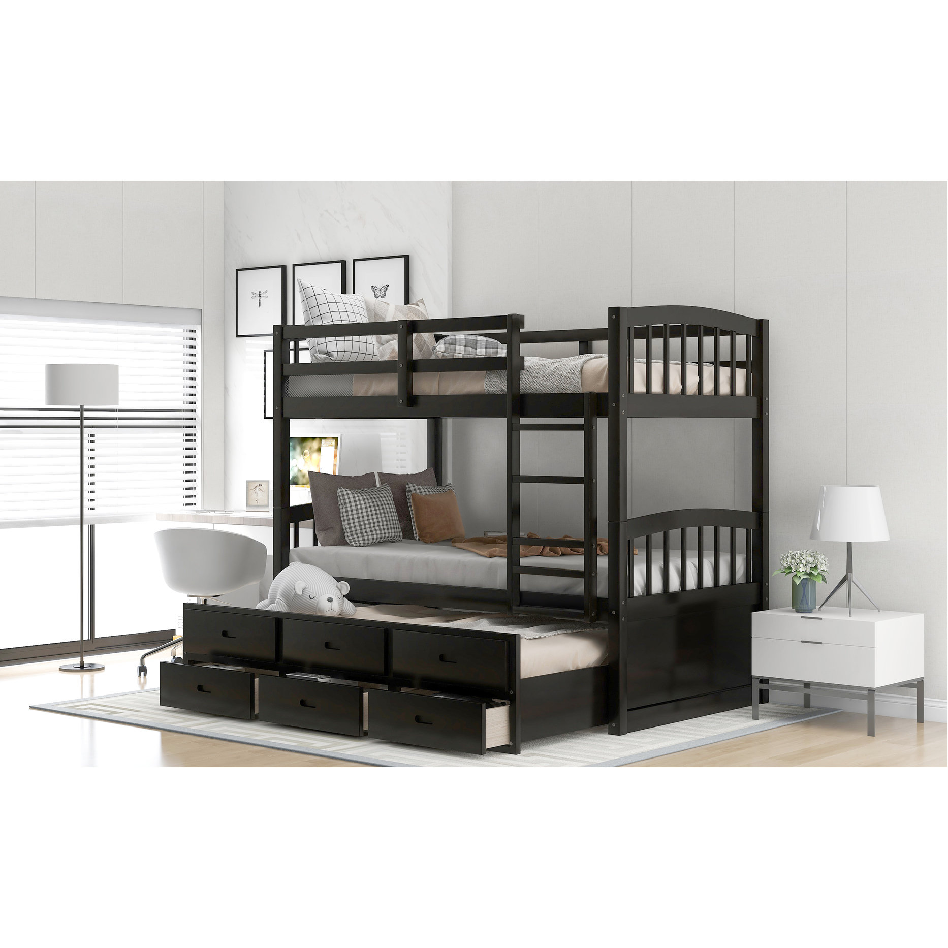 Latitude Run® Twin Over Wood Bunk Bed With Trundle - Functional Storage ...
