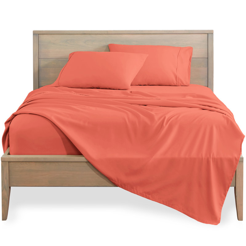 Ensemble de draps en microfibre Bare Home, Ensemble de draps pour grand lit divisé + 2 draps, Corail