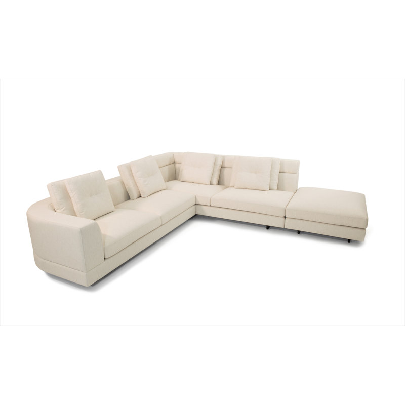 Canapé modulaire de coin avec repose-pieds Nirvana, Tweed crème, Accoudoir à gauche (vu de face)