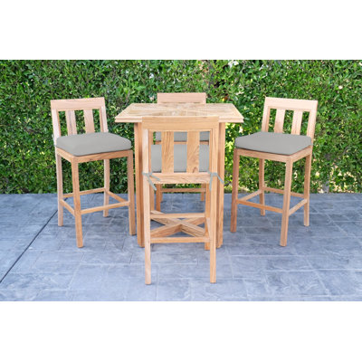 Starlita Teak Solid Wood Wicker Bar Set with Stools