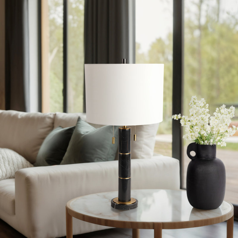 27" Comsouth Marble Table Lamp, Black/White
