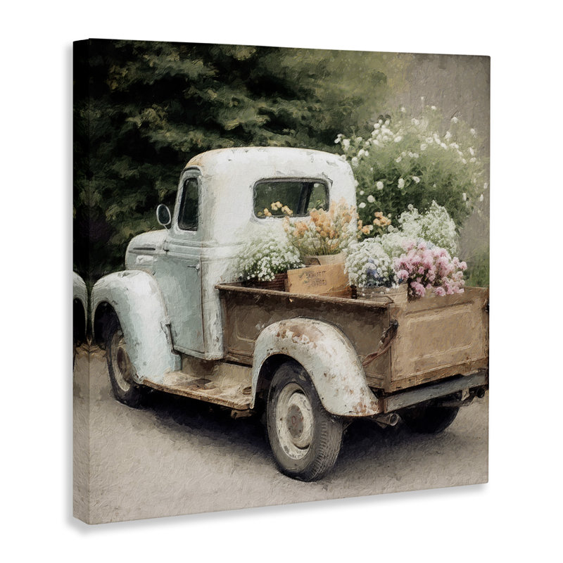 Vintage Truck with Country Florals Canvas Wall Art, 24 x 24