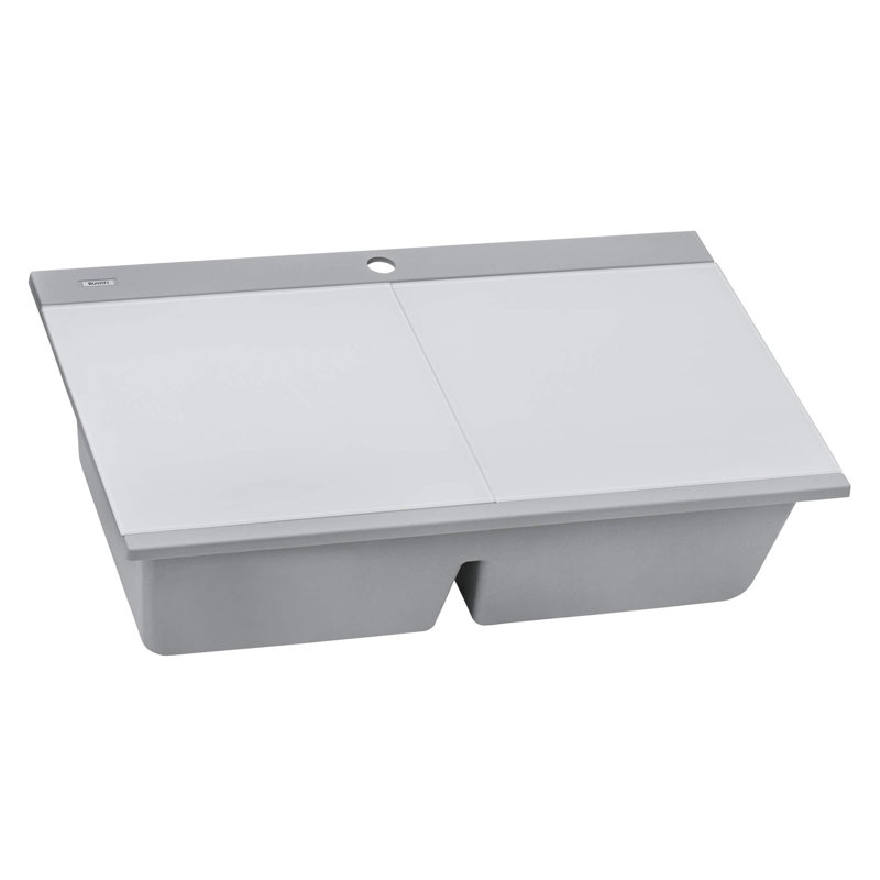 Ruvati 34 inch epiGranite Drop-in Topmount Workstation Ledge Granite Composite Quartz Kitchen Sink - Silver Gray -, Gray