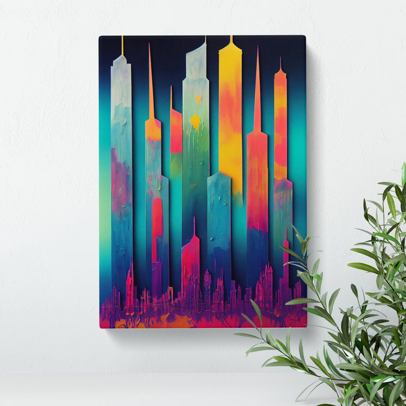 Colourful City Skyline No.3 - Painting, No Matte, 50cm H x 35cm W x 3cm D, Wrapped Canvas