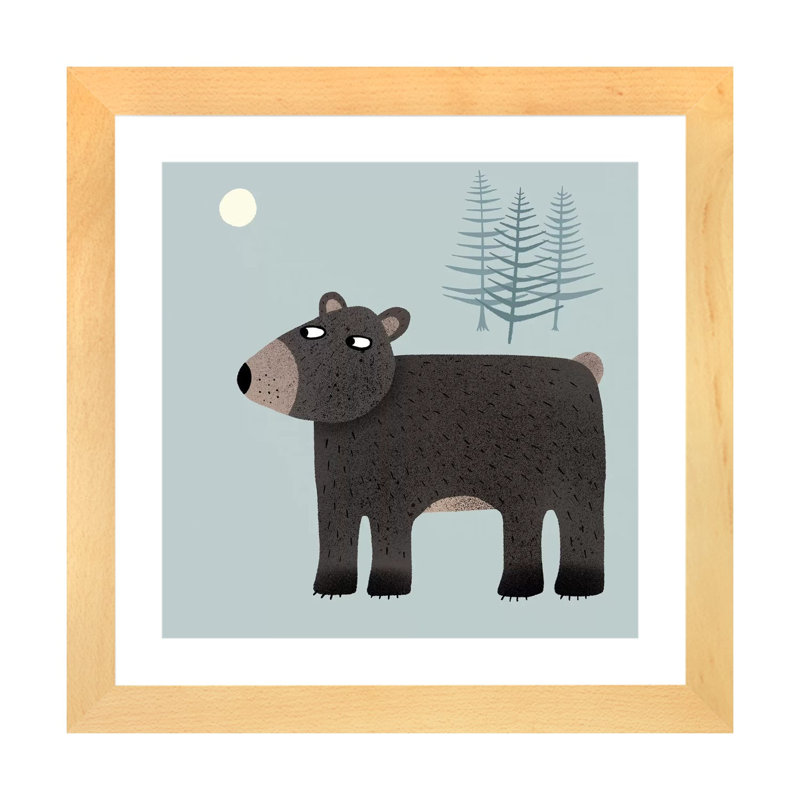 L'ours, les arbres et la lune par Nic Squirrell - reproduction, Toile avec cadre en bois beige, H 24 po x l 24 po x p 1 po
