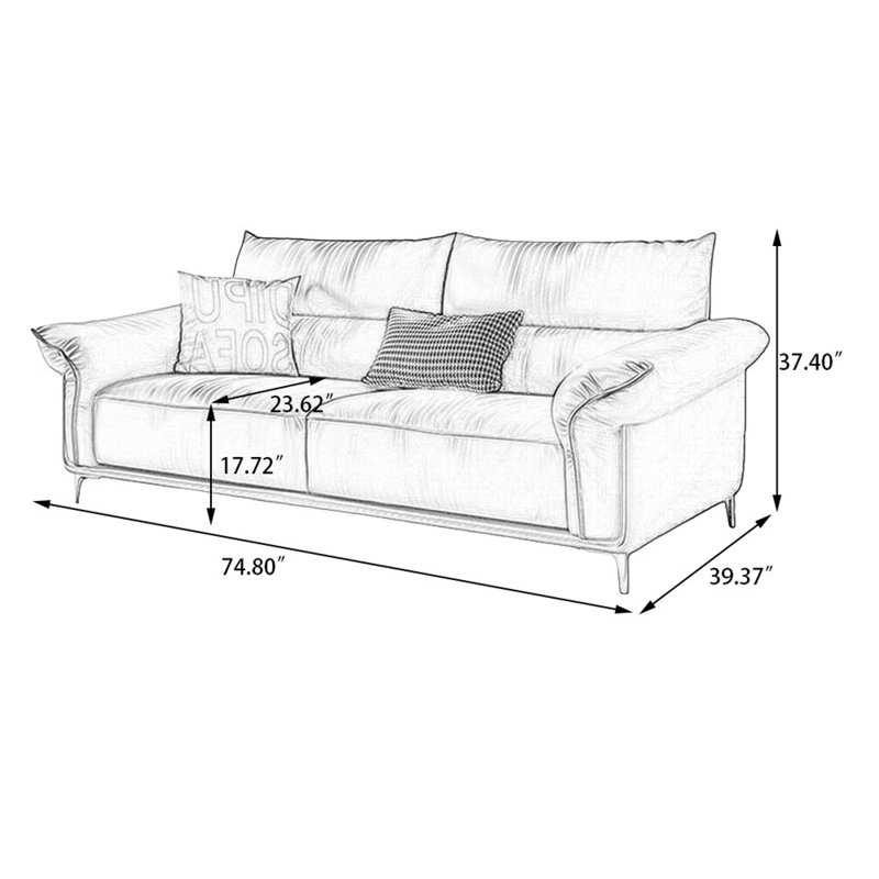 Causeuse-coussin standard en cuir véritable blanc crème, 37.4" H x 74.8" W x 39.37" D, Blanc / crémeux