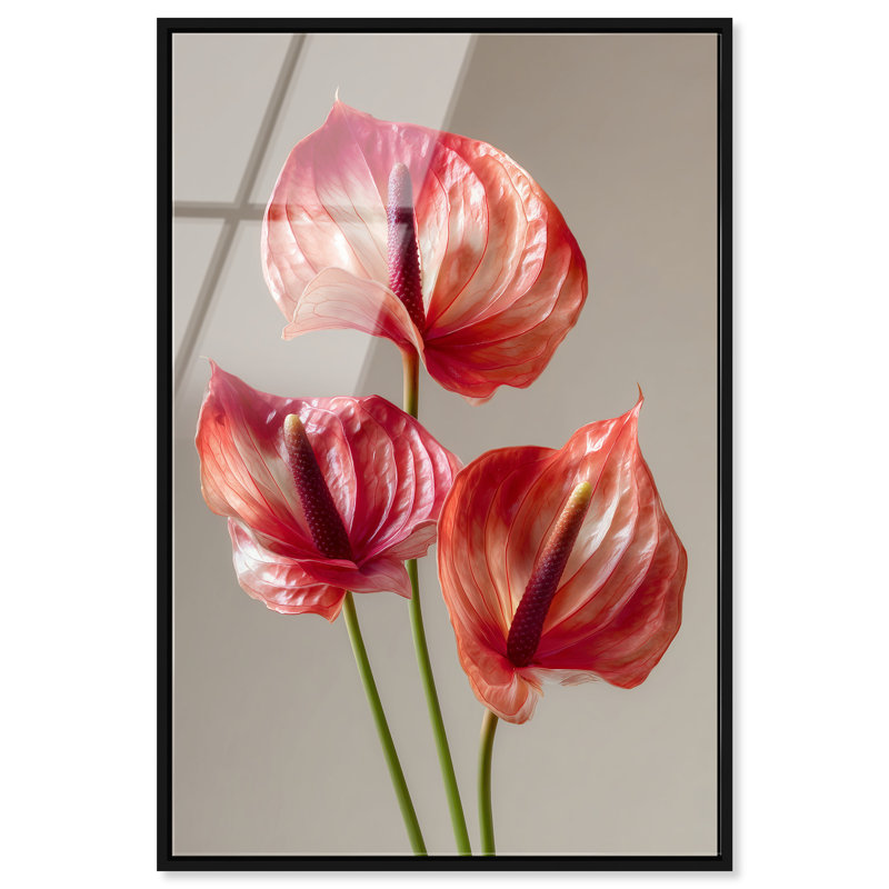 Crimson Silk Veins II High-Gloss Frameless Acrylic Glass Wall Art Floral & Botanical Print by Oliver Gal, Ready to Hang, 10 x 15