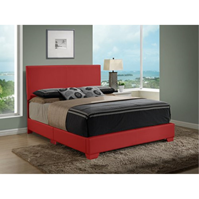 Upholstered Low Profile Standard Bed, Full, Red 2