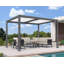 Pergola en aluminium à persiennes 10 pi x 14 pi avec cadre blanc réglable et imperméable gris pourpre-119162915