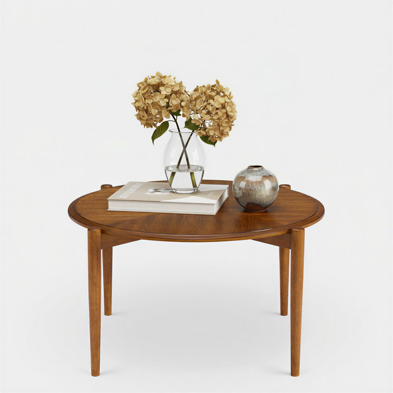 Vaenfila Round Wood Mid-Century Modern Coffee Table, Cinnamon
