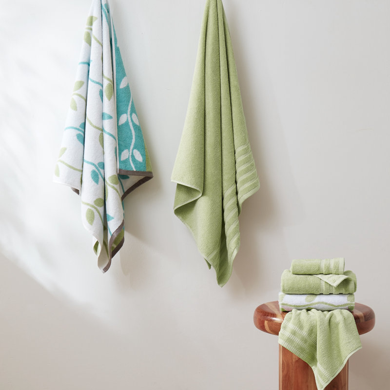 Modern Threads Organic Vines 6-Piece Yarn Dyed Jacquard & Solid Towel Set – 100% Cotton, Quick Dry & Absorbent Bath, Hand & Washcloths