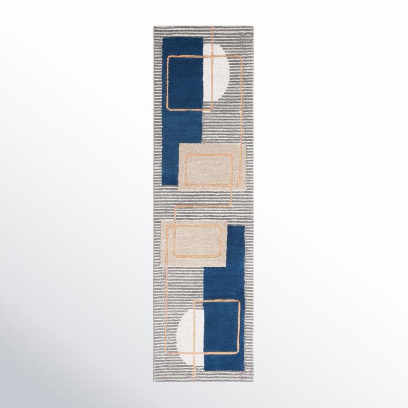 Tapis géométrique en laine et viscose touffeté à la main Lacy , Tapis de couloir 2 pi 3 po x 7 pi