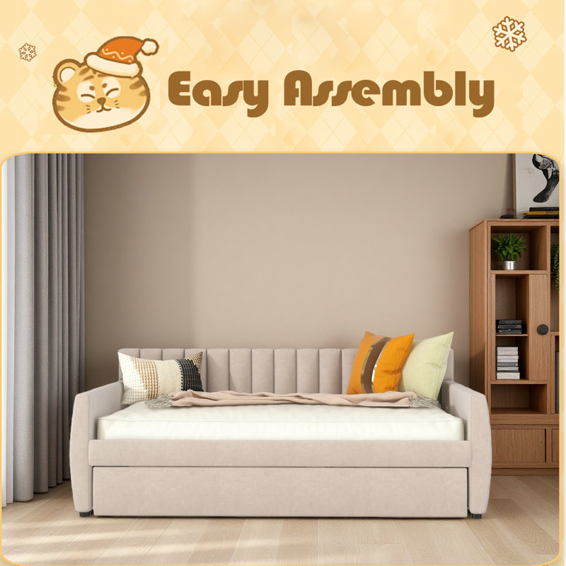 Lit de jour rembourré, Beige, Complet/Double