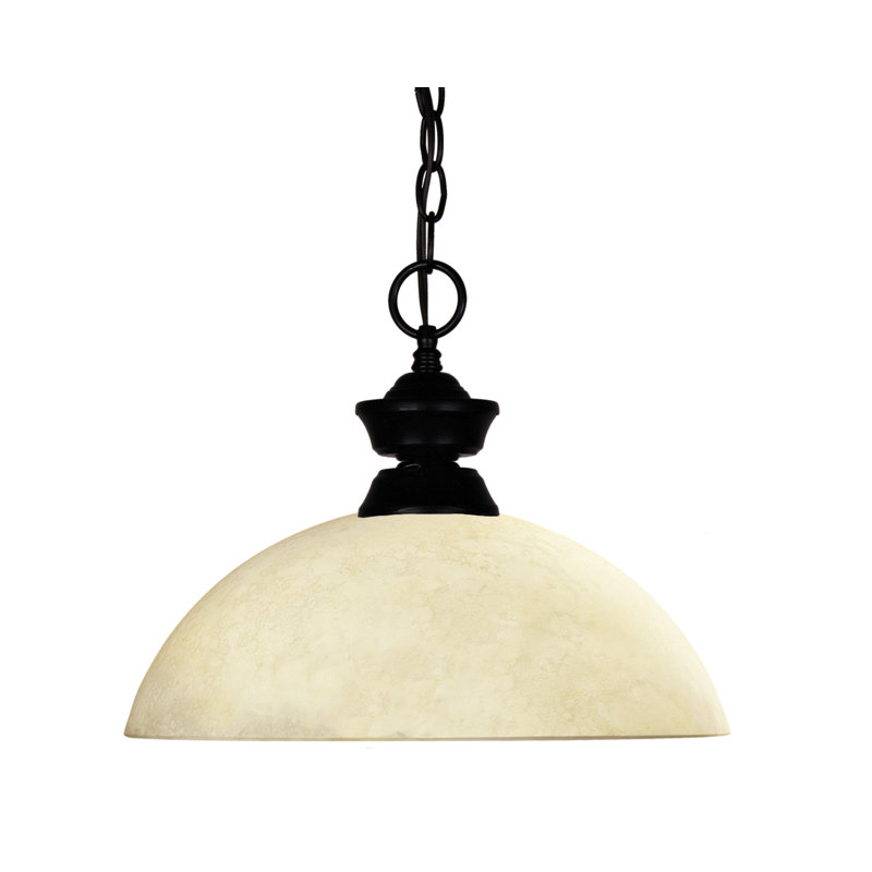 Luminaire suspendu en forme de dôme à 1 lumière Chapa, Noir mat, Marbrure dorée