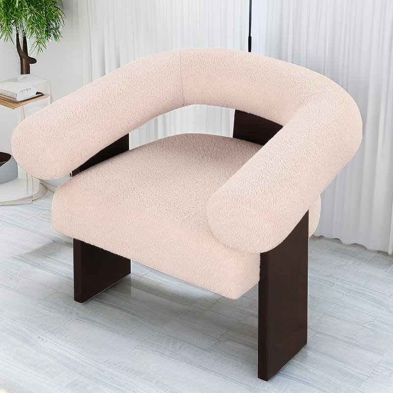 Fauteuil demi-tonneau de 32,6 po Vanise, Velours beige