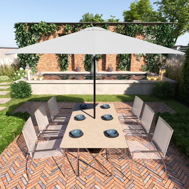 Parasol de patio blanc mat 11 pi. Avec poulie en fibre de verre, Naturel